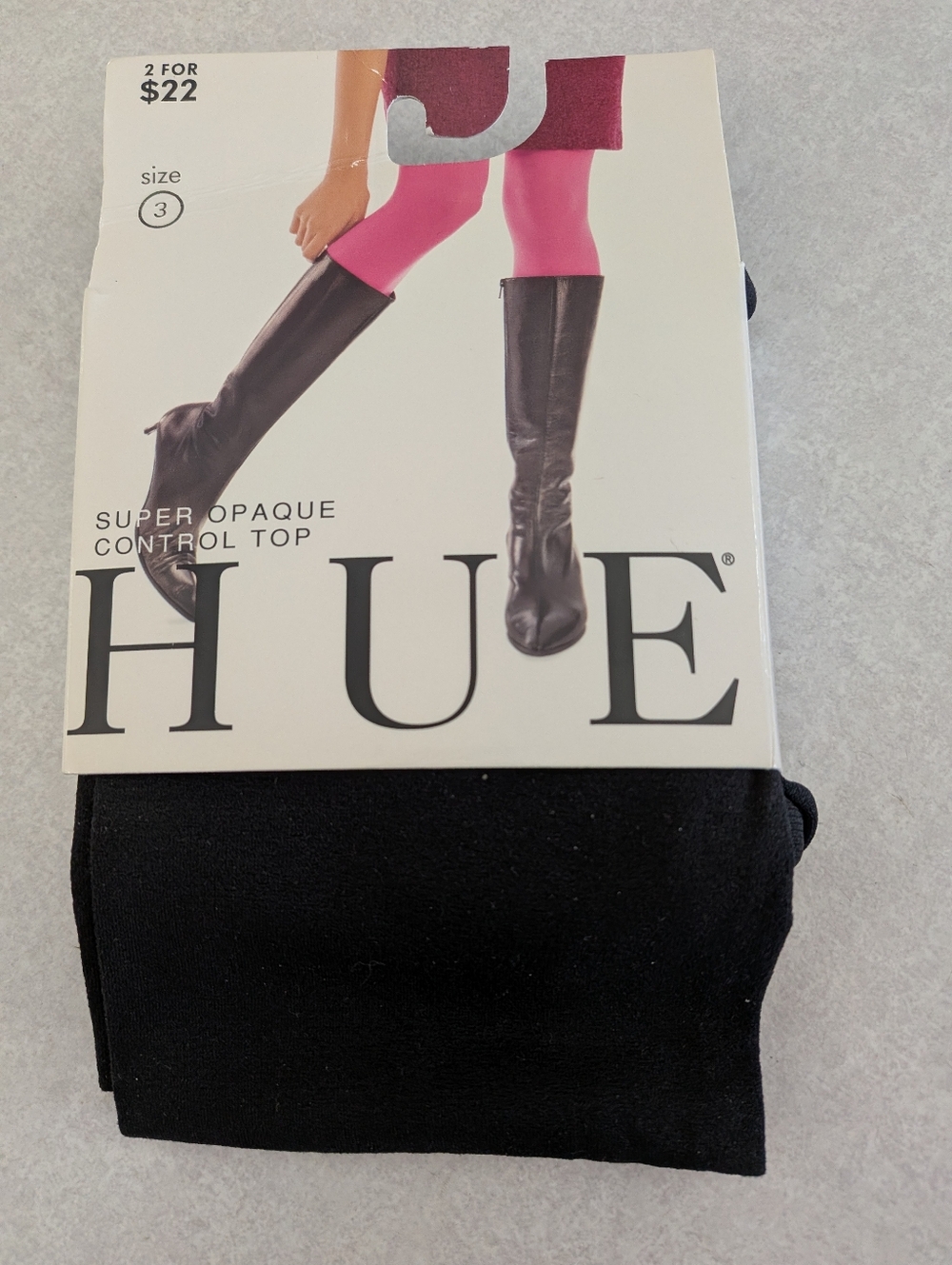 HUE Super Opaque Control Top Tights - Black Size 3 NEW